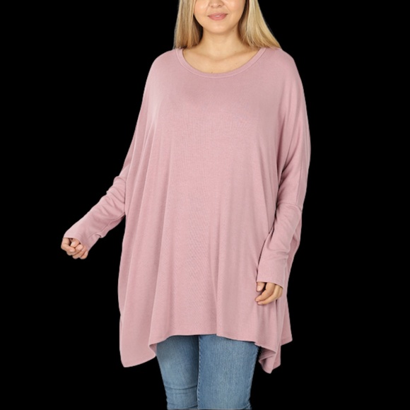 Perfect for Fall Plus Oversize Round Neck Poncho Lt Rose - Picture 2 of 4